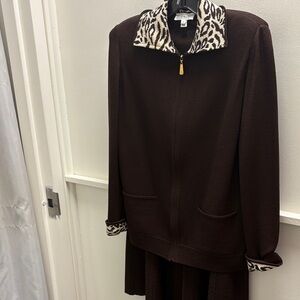 St. John Brown Blazer with Animal Print Accents